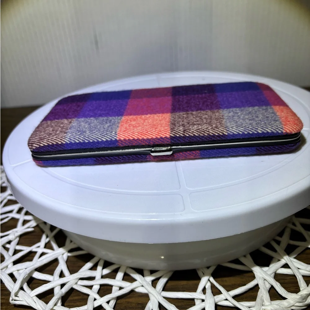 Plaid Wallet with Purple and Red Accents
